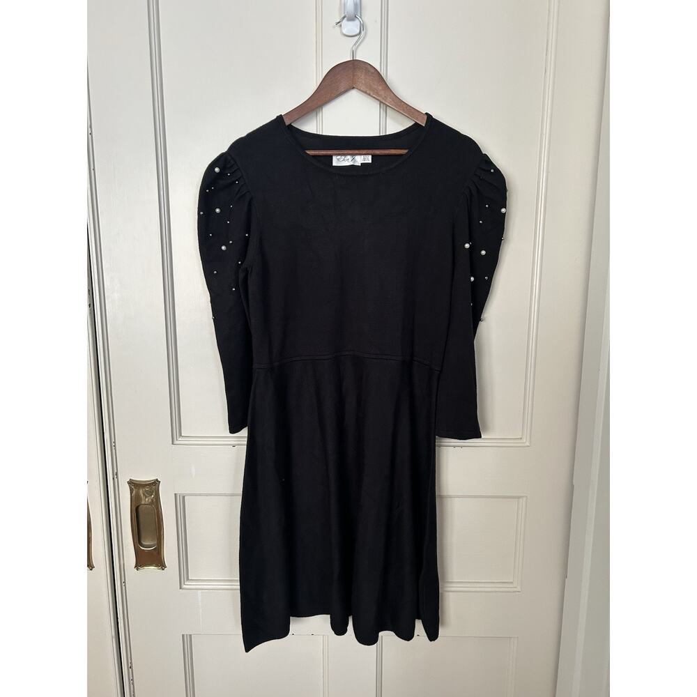 Eliza J Faux Pearl Knit Sweater Dress Womens Size XL Black Classic Preppy NWT